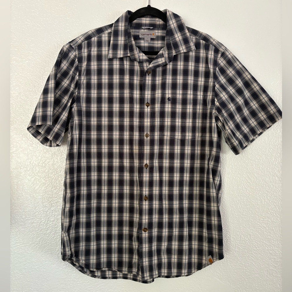 Carhartt Men's Blue Plaid button up Shirt LARGE